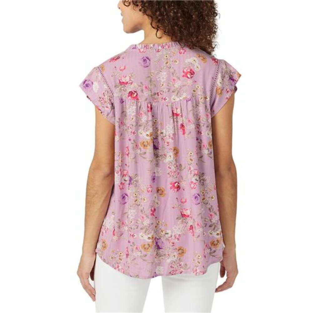 Buffalo Women's Top Floral Print Flutter Slv W/Tie Closure (Lılac Flower, Small) - Picture 2 of 4